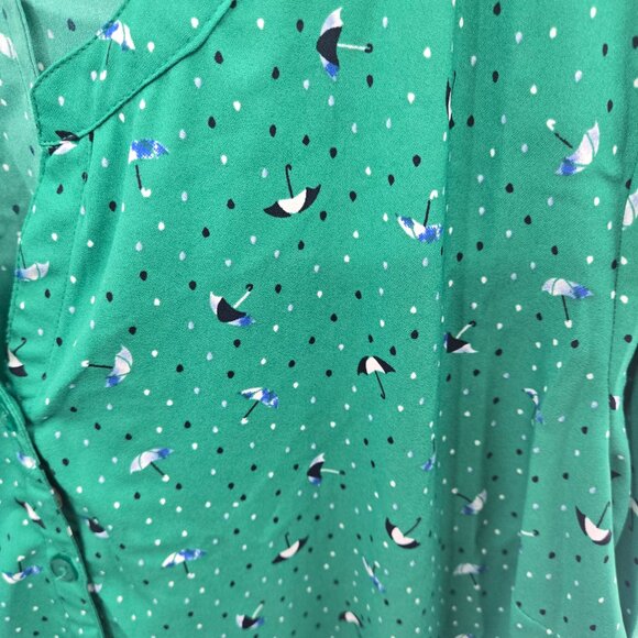 Catherines Blue Cafe Umbrella Novelty 3/4 Sleeved Buttoned Down Blouse 1x - Picture 5 of 9